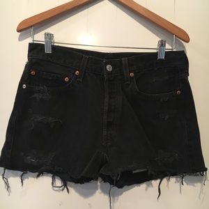 Black Destroyed Levi UO Shorts